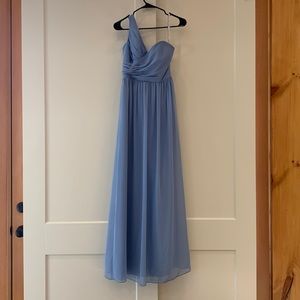 Bridesmaids dress, maxi one shoulder, wedgewood blue, Alfred Angelo, size 2.